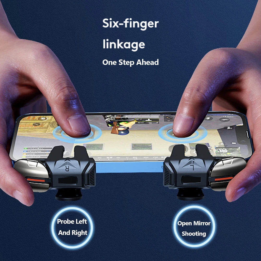 HandsCross 6-finger mobile game trigger attached to smartphone for enhanced gaming control