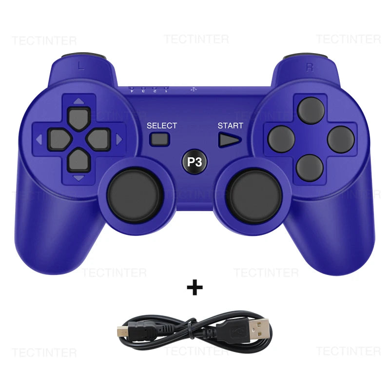 HandsCross wired PC game controller in blue with dual analog sticks and USB cable