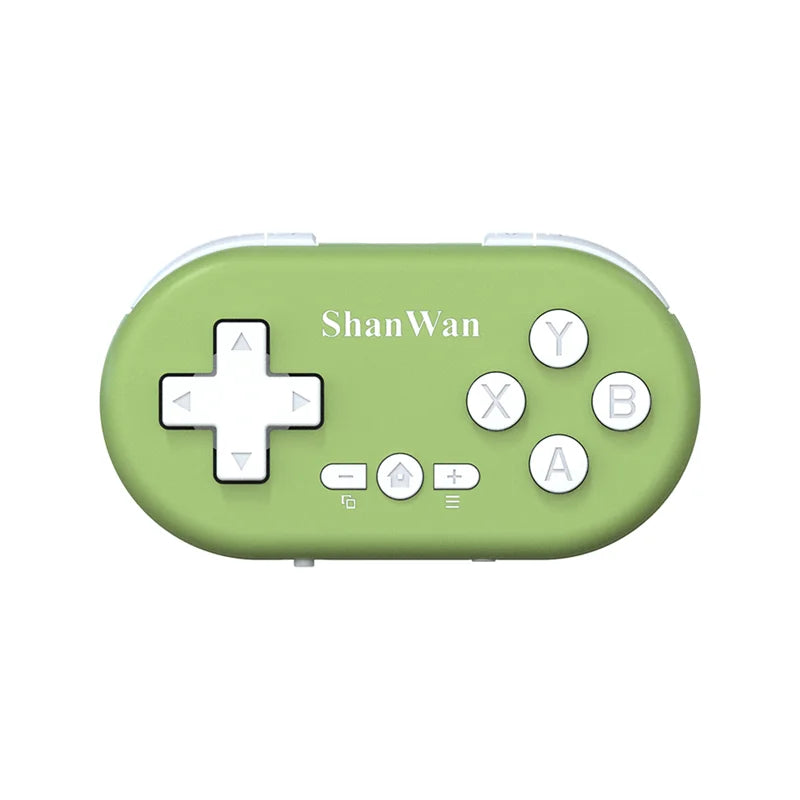 HandsCross portable mini Bluetooth game controller in green with white buttons and directional pad