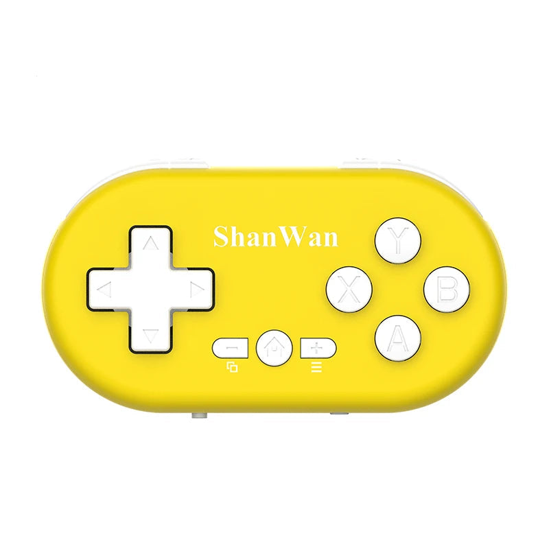 HandsCross portable mini Bluetooth game controller in yellow with white buttons and directional pad