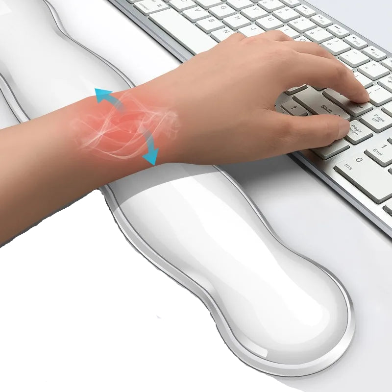 HandsCross ergonomic keyboard wrist rest with smooth white surface supporting wrist while typing